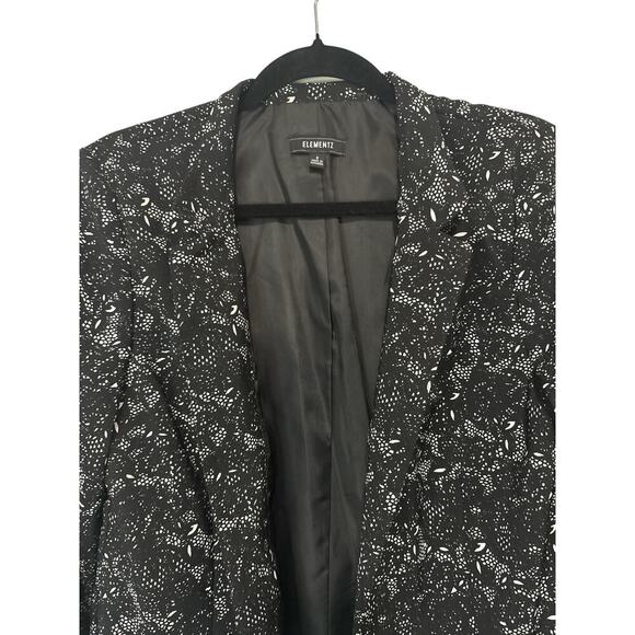 ELEMENTS Black White Lace Blazer Small Open Front Asymmetrical Hem EUC - Picture 3 of 3